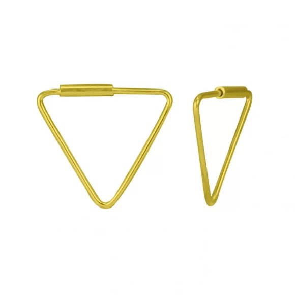 Sterling Silver Gold Plated Triangle Hoop Earrings – Geometric Dangle Jewelry - Picture 1 of 7